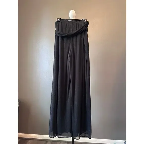 Onyx Nite Black Glitter Wide Leg Pants XL Wrap Tie Overlay Sheer Layer NWT - Picture 7 of 9